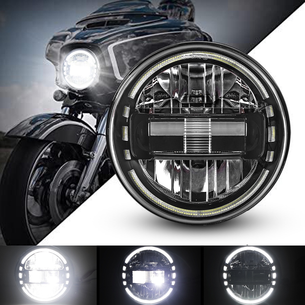 Black Chrome Inch H Led Moto Headlight For Harley Softail Slim Fat