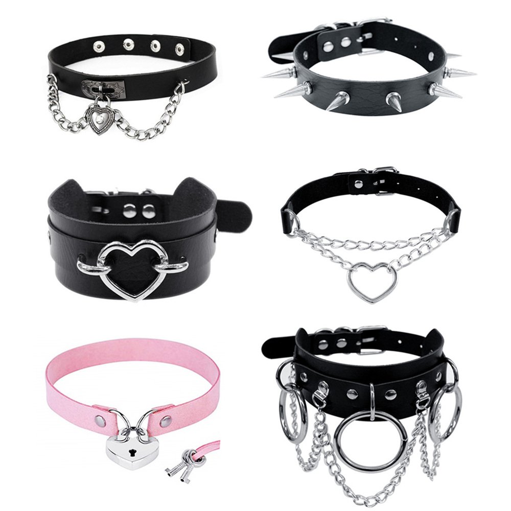 Harajuku Chocker Sexy Heart Lock Key Rivets Black Goth Punk Chokers