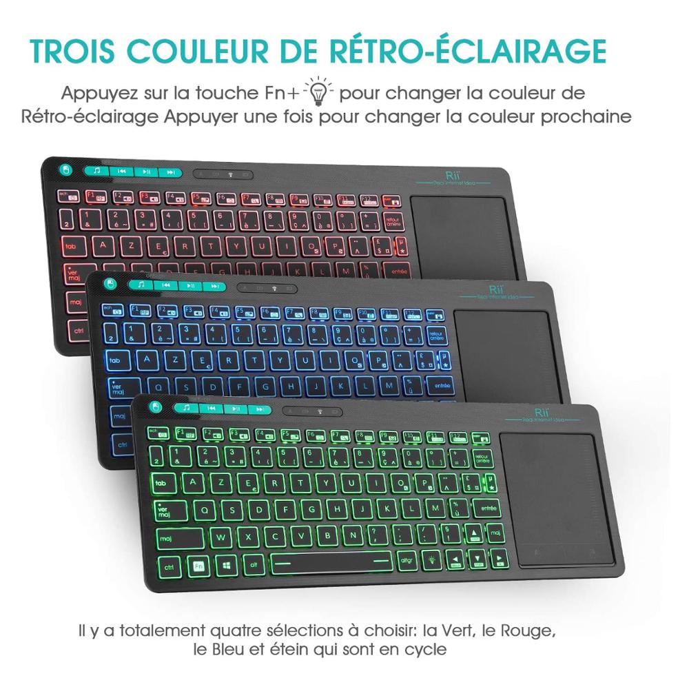 Rii K Plus Wireless Multimedia French Azerty Keyboard Led Color