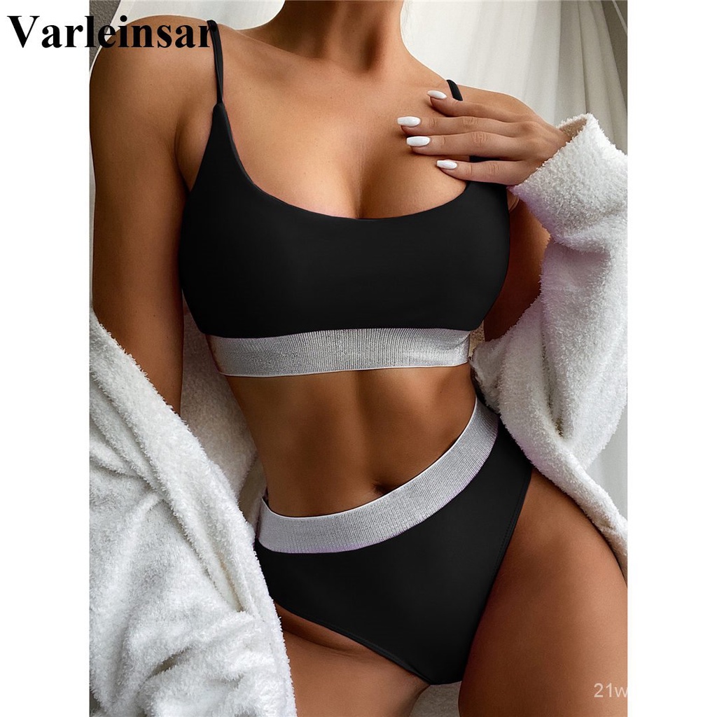 Sexy Shiny Band Female Swimsuit High Waist Bikini Women Swimwear