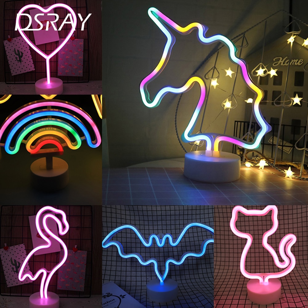 Neon Sign USB LED Decoration Unicorn Flamingo Lamp Moon Rainbow For