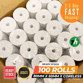 Ready Stock 80mm X 50mm X Coreless 100 Roll Box Thermal Receipt