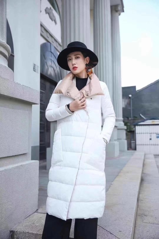 LUZUZI 2020 Women Double Sided Down Long Jacket Winter Turtleneck White