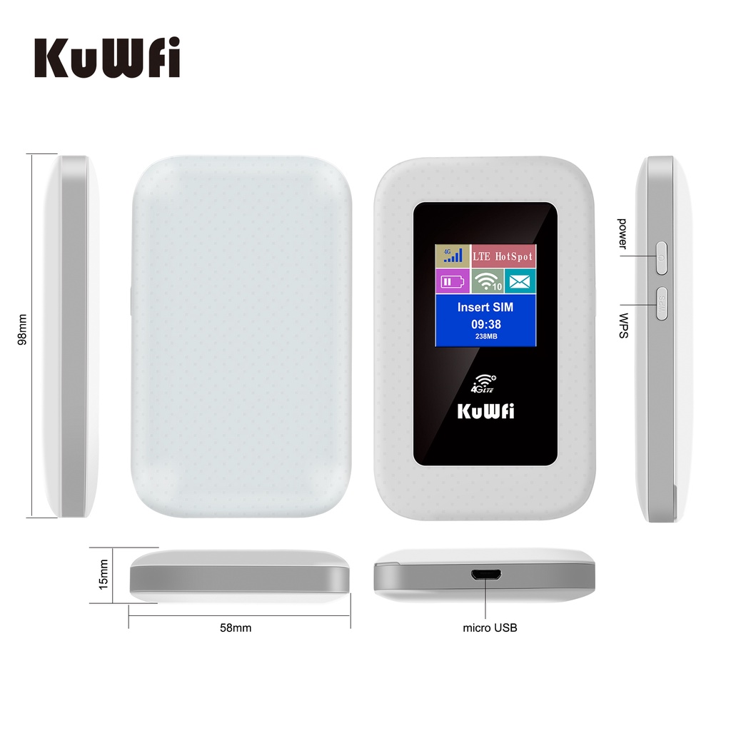 KuWFi Mobile WiFi Router Unlocked 150Mbps Smart Router 4G Sim Card