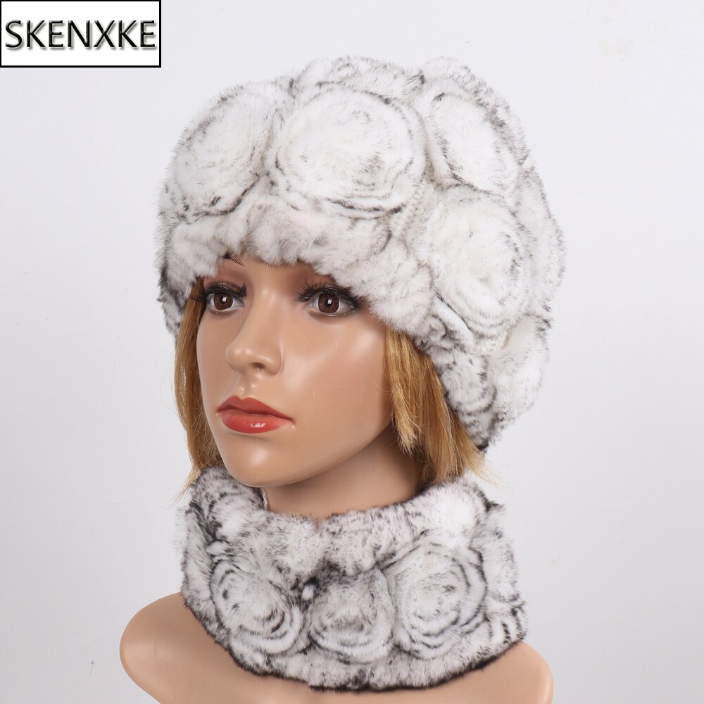 New Arrival Winter Warm Real Mink Fur Scarves Hats Sets Women Hand