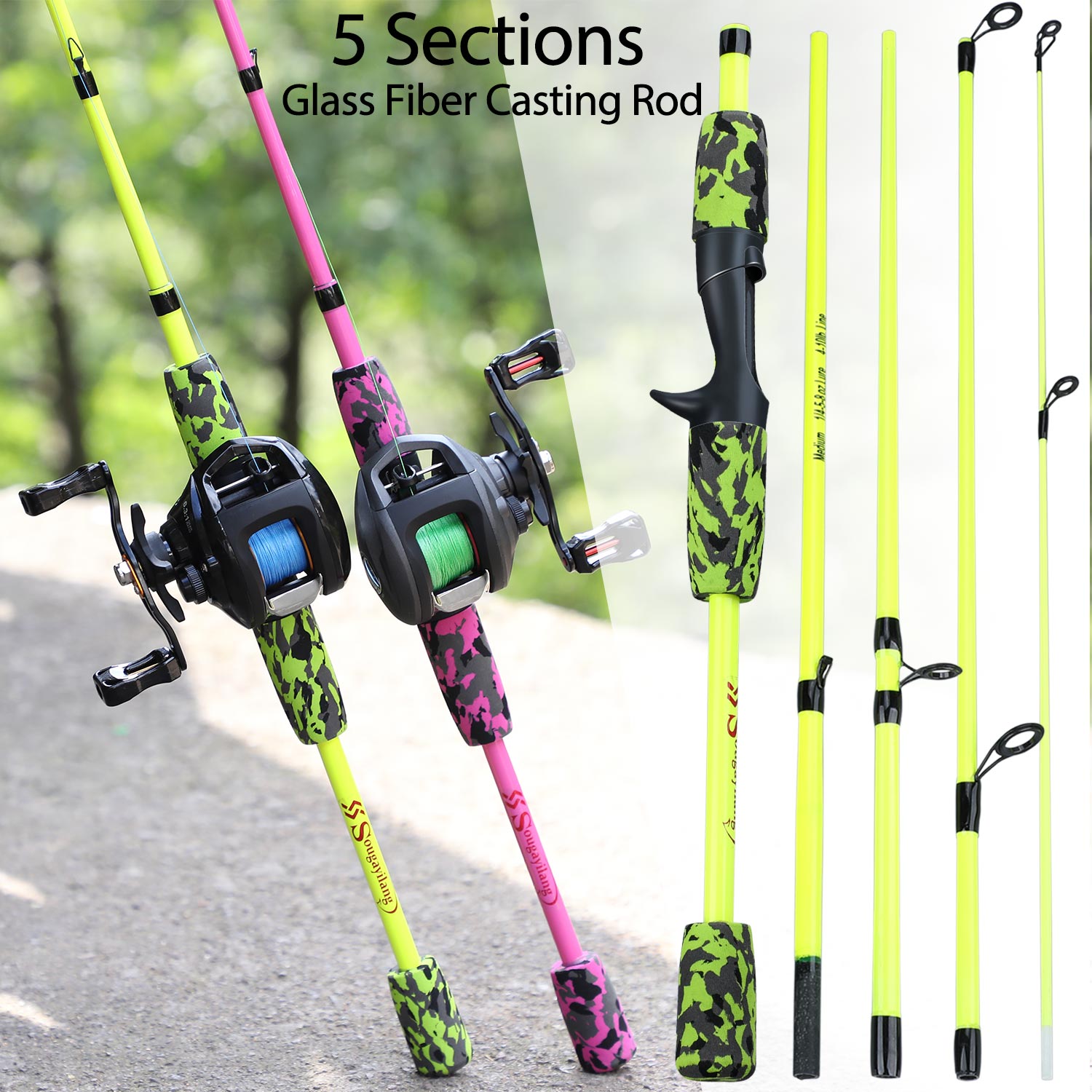 Sougayilang New 5 Section Portable Travel Fishing Rod Ultralight Weight