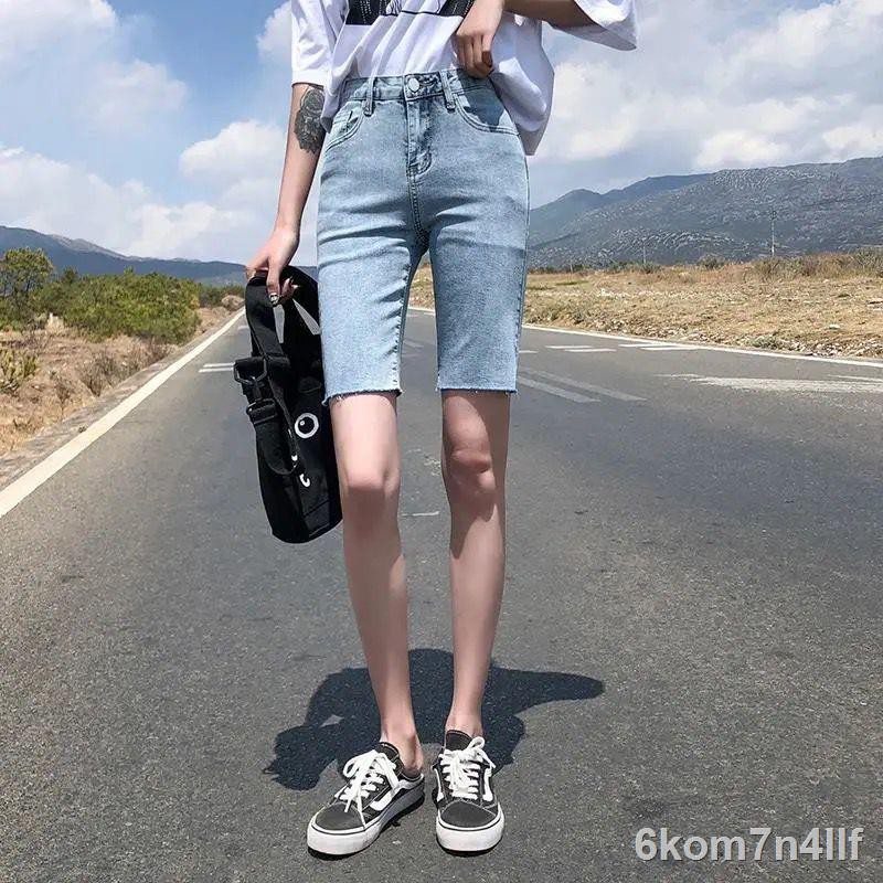 Hot saleกางเกงยนสขาสนผหญงฤดใบไมผลและฤดรอนป 2021 ใหมเอวสงบางยดหยนสงเยนและ