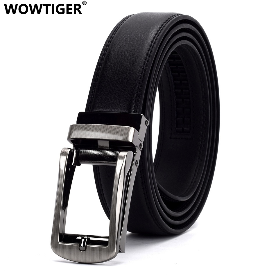 WOWTIGER High Quality Ratchet Automatic Buckle Black Genuine Real Cow