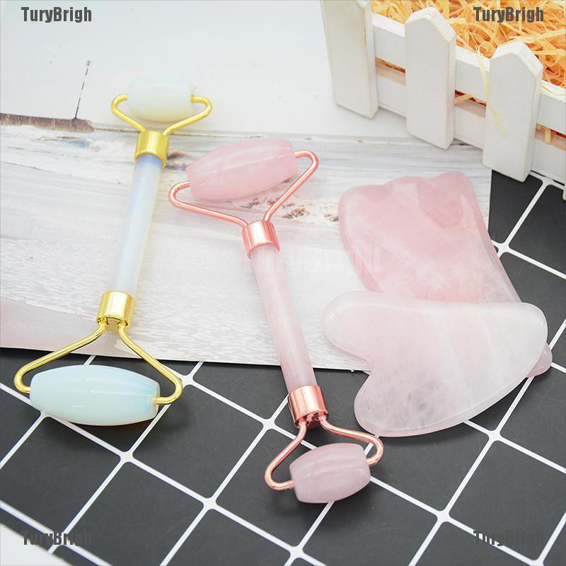 Brighnatural Pink Rose Quartz Crystal Stone Gua Sha Roller Face Neck