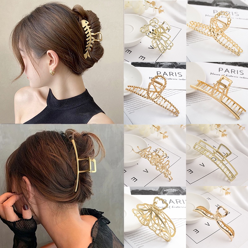 New Women Elegant Gold Hollow Geometric Metal Hair Claw