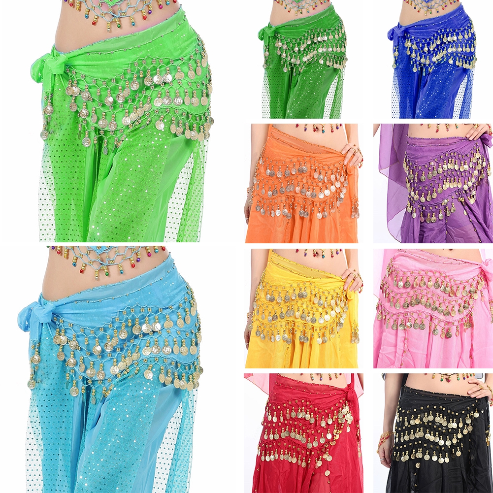 Belly Dance Gold Coin 3 Rows Belt Hip Scarf Skirt Wrap Chain Dancing