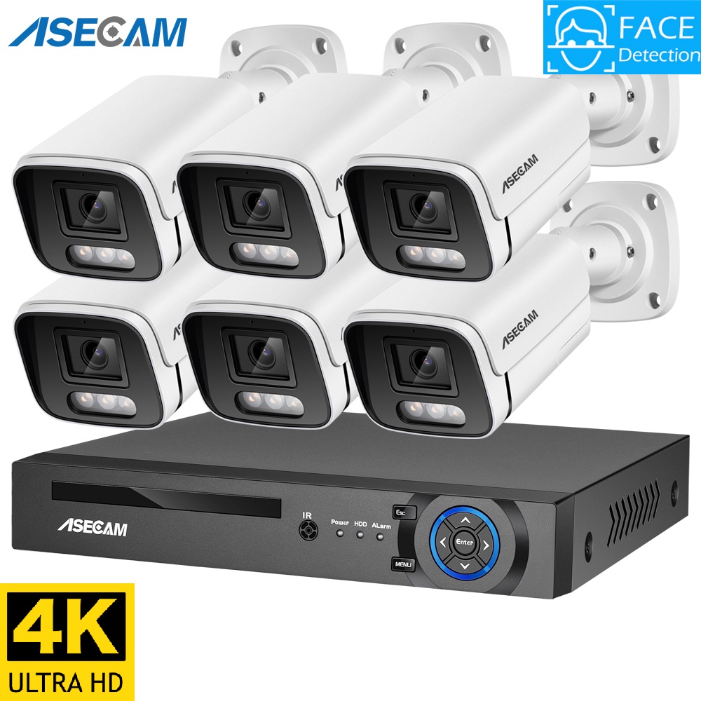 กลองวงจรปด cctv 8MP 4K Ai Face Detection Security Camera System POE