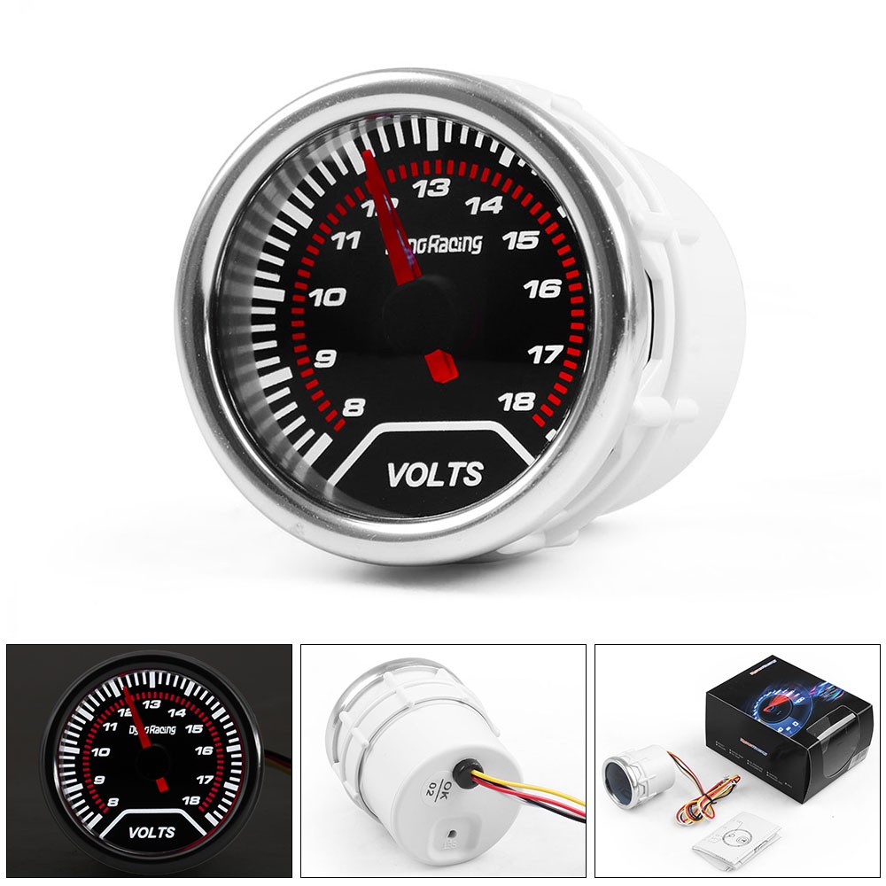 ปรบโฉม Dynoracing 2 inch 52mm Smoke Lens Car Voltmeter 8 18V Red Led