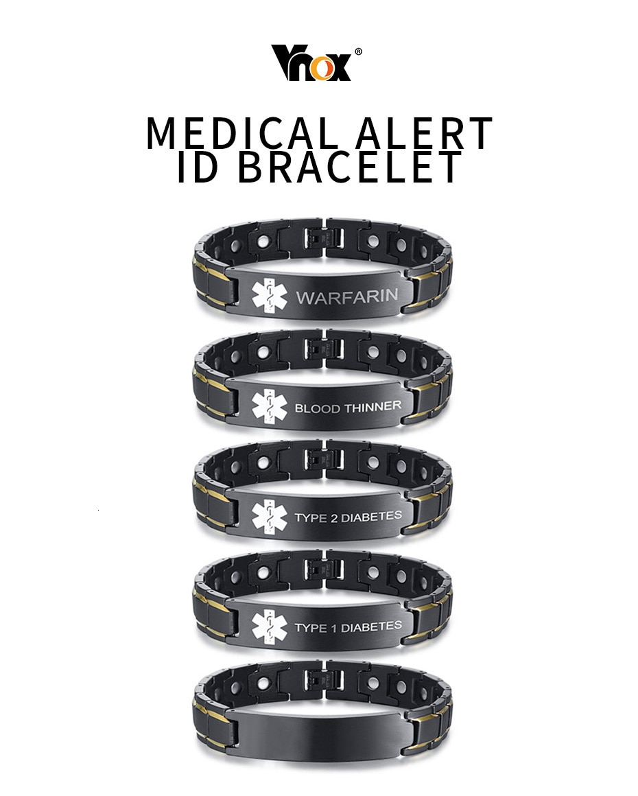 Vnox Pacemaker Mens Medical Alert Id Bracelets Black Stainless Steel