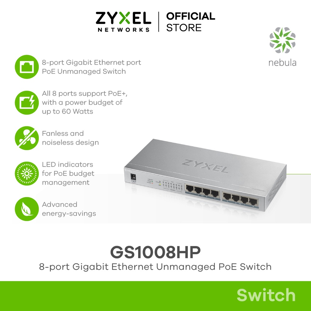 Zyxel Gs Hp Poe Power Budget W Gbe Unmanaged Switch