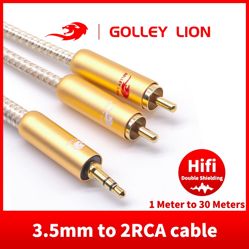 GOLLEY LION HiFi Stereo 3 5mm Jack To Dual RCA Aux Cable Male To Male