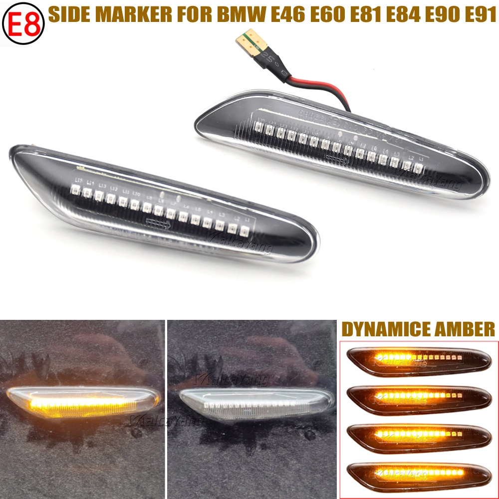 2x แบบไดนามก LED Fender Light Side Marker สำหรบ BMW E60 E61 E90 E91