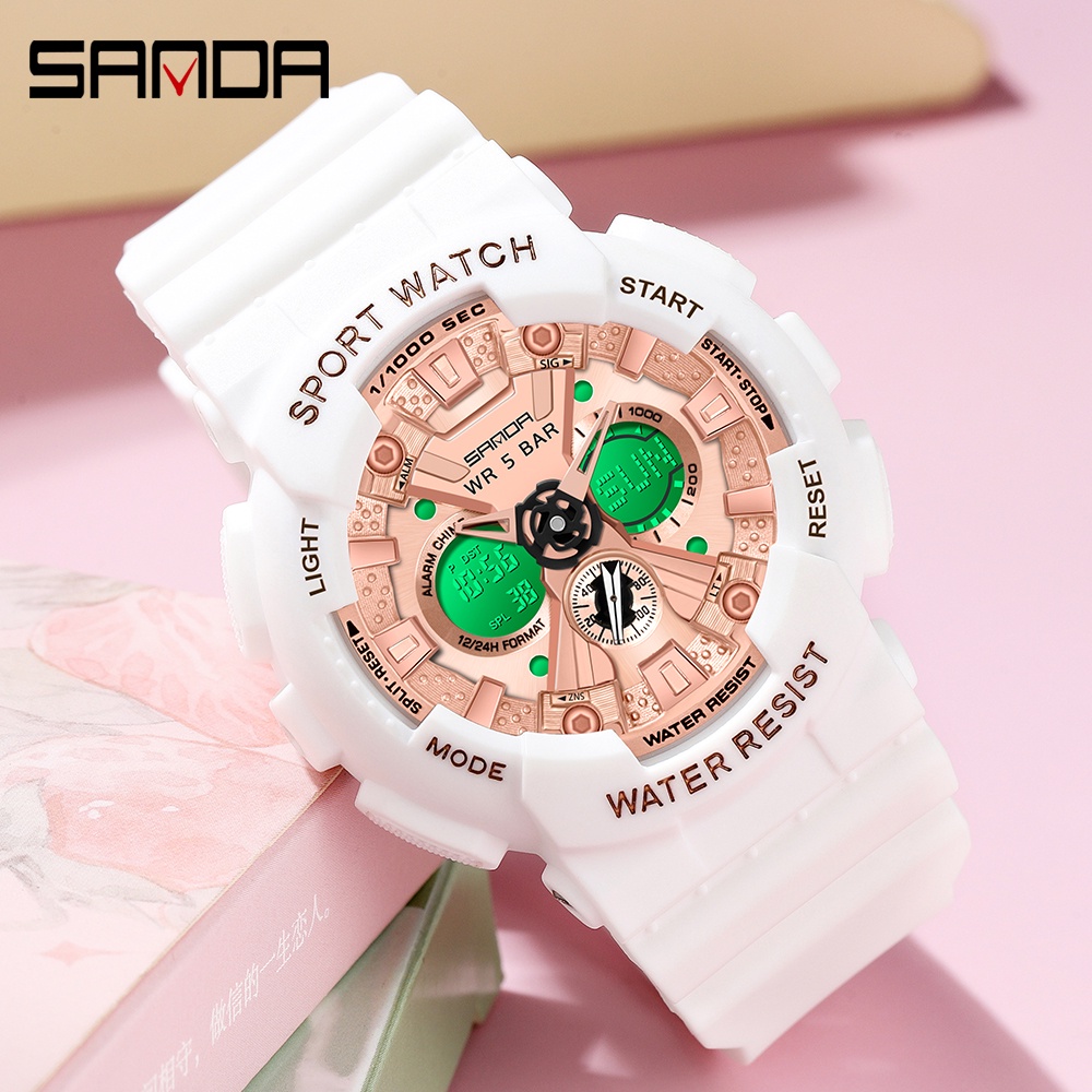 SANDA Women Men Watch Sports Dual Display 50M Waterproof Wrist Watch