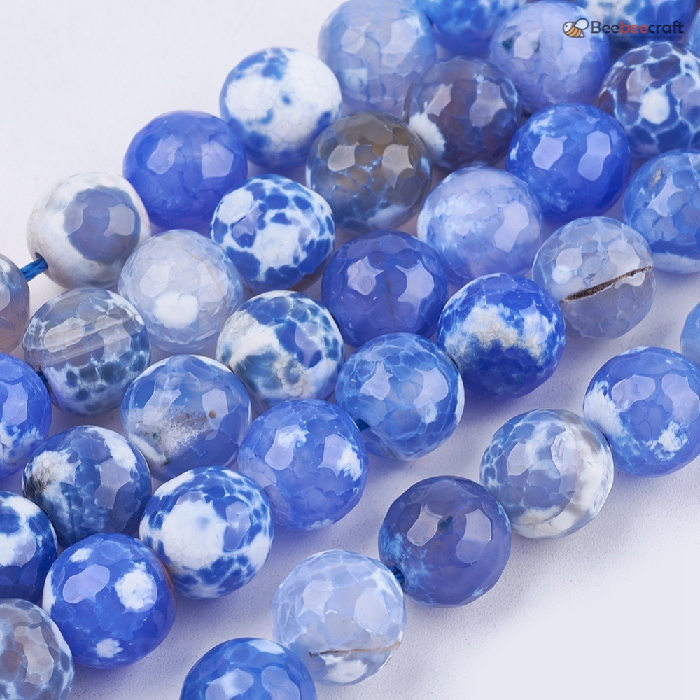 BeeBeecraft 10 Strands Fire Agate Beads Strands Faceted Round Dyed