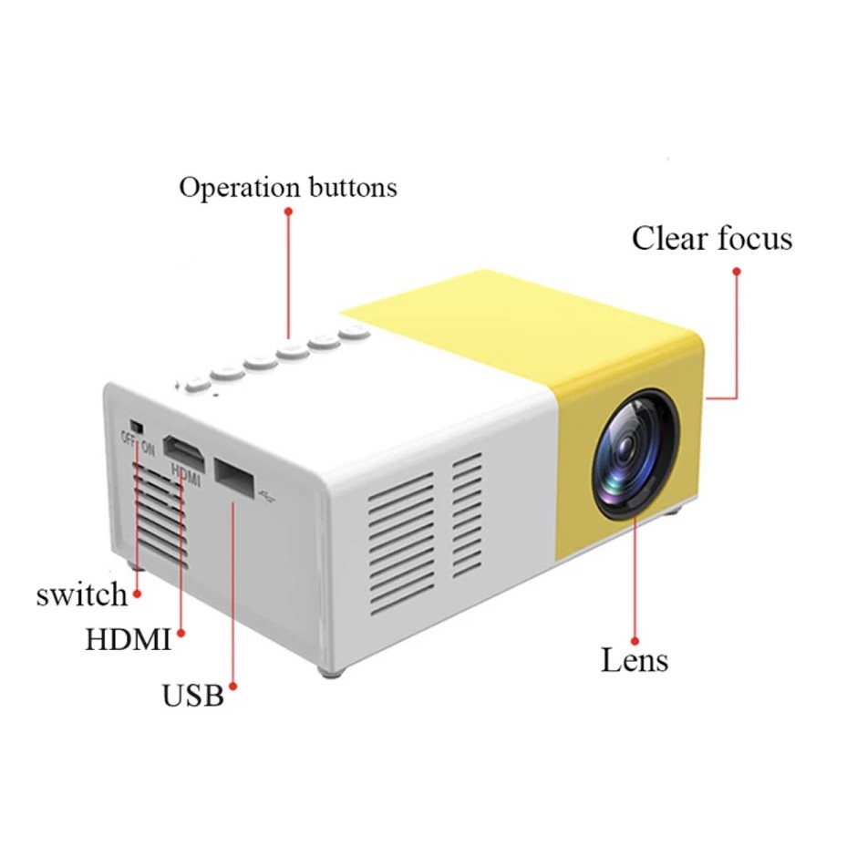 LED Mini Projector 320x240 พกเซลรองรบ 1080P YG 300 HDMI USB Audio แบบ