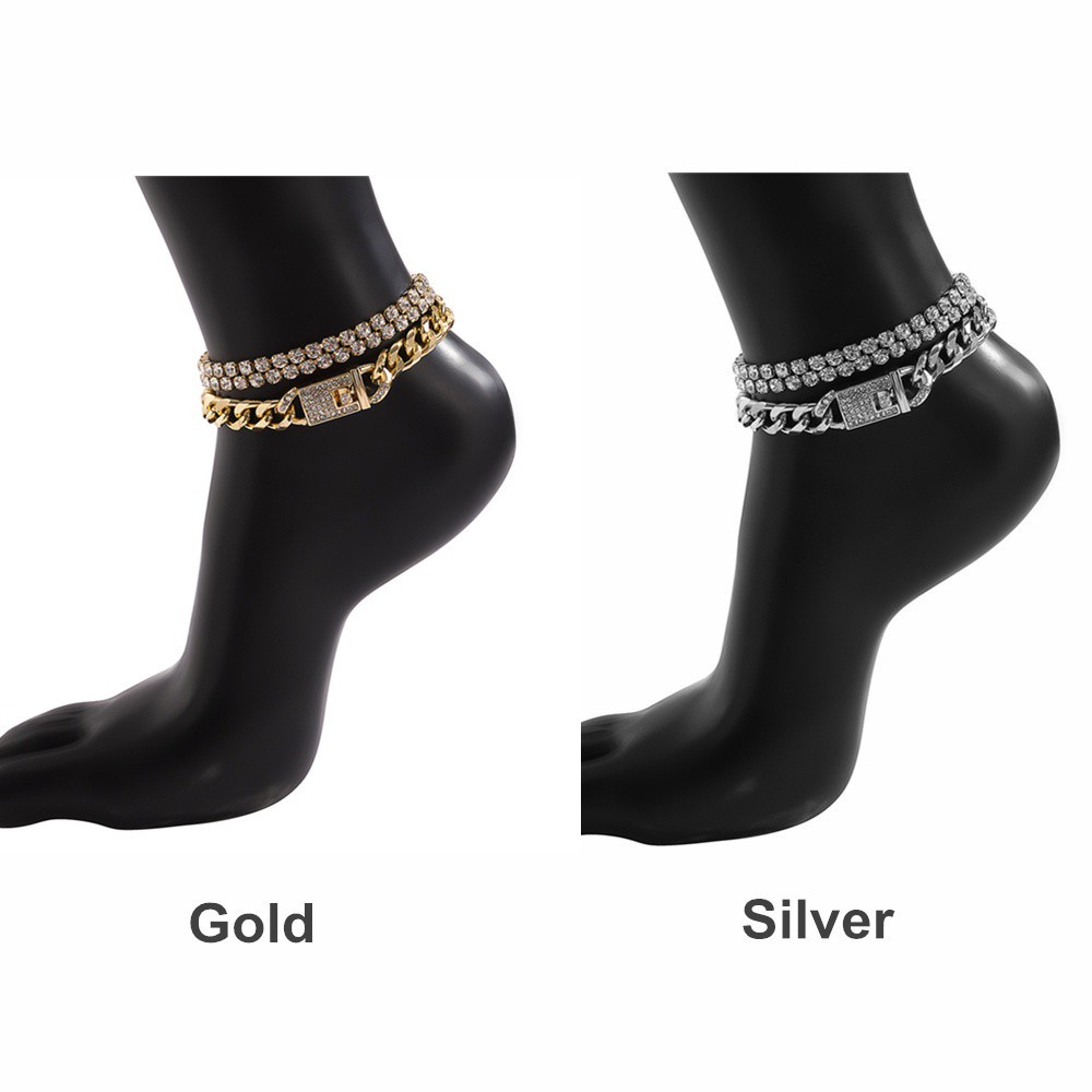 Solighter Pcs Set Hip Hop Rhinestone Chain Anklet Curb Crystal Summer