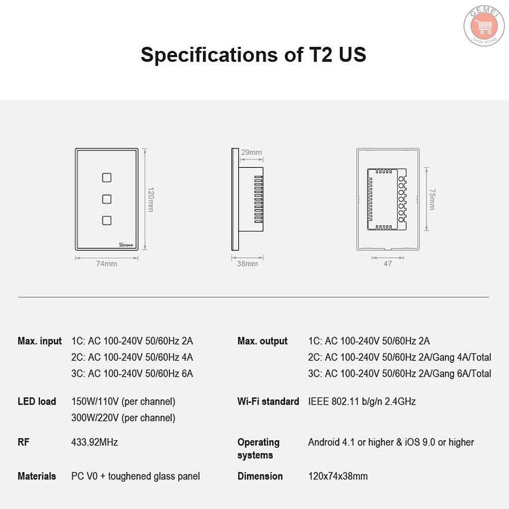 g m sonoff t 2 us 3 c tx 3 gang smart wifi สวทชไฟแบบไรสายใชแอพ