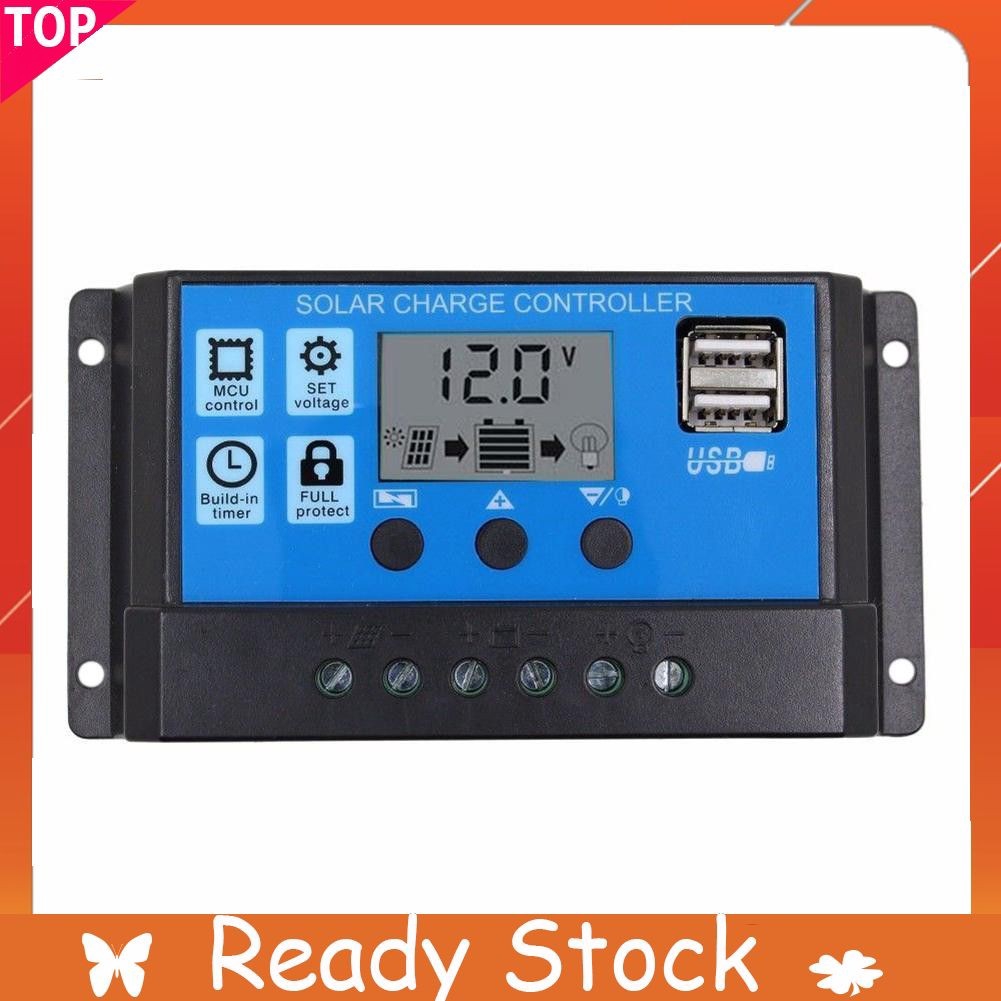 12V 24V LCD Auto Work Solar Charge Controller PWM Dual USB Output