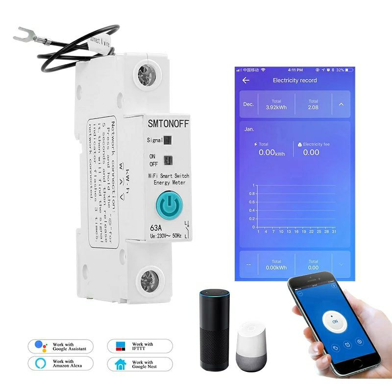 A Ewelink Single Phase Wifi Smart Energy Meter Kwh Metering