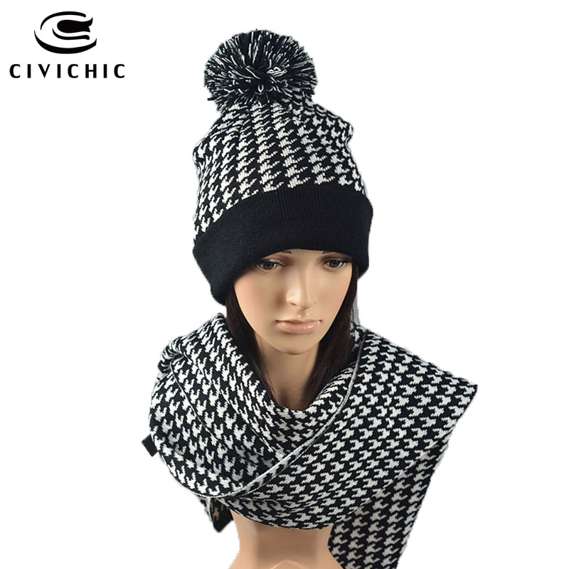 Civichic High Quality Winter Knit Hat Glove Scarf Pieces Set Woman