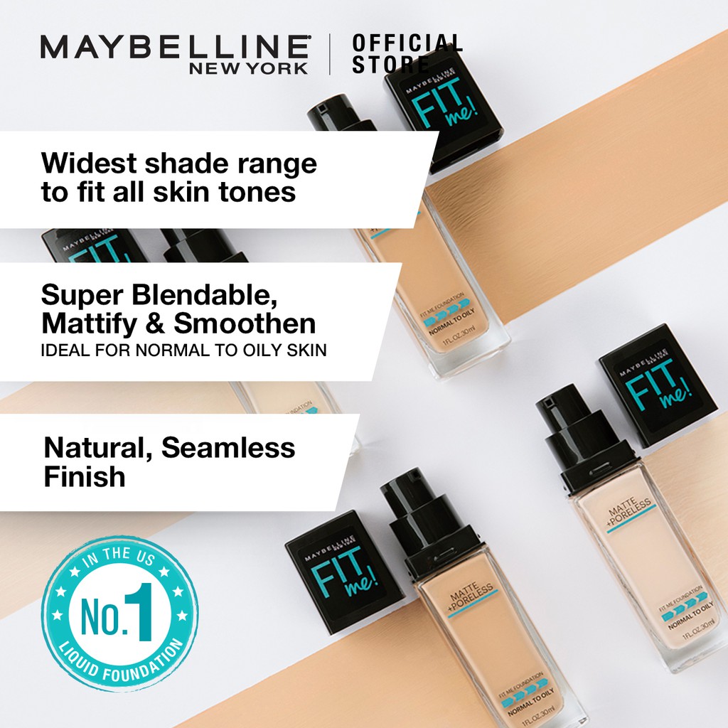 เมย์เบลลีน ฟิต มี แมท แอนด์ พอร์เลส ลิควิด ฟาวเดชั่น รองพื้น MAYBELLINE FIT ME Foundation 30 ml. (รองพื้นคุมมัน) #6