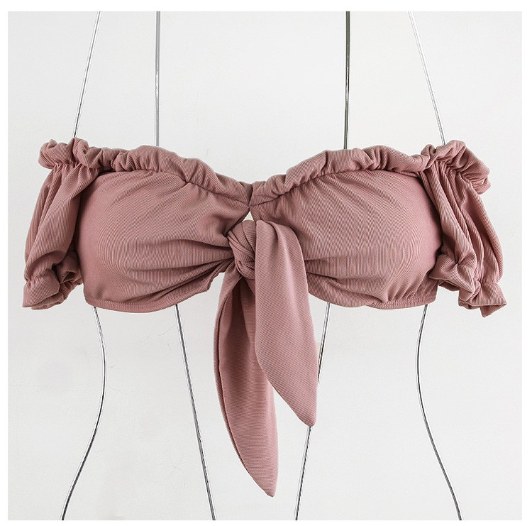 Korean Ins Style Off Shoulder Bikini Set Split Two Piece Swimwear High