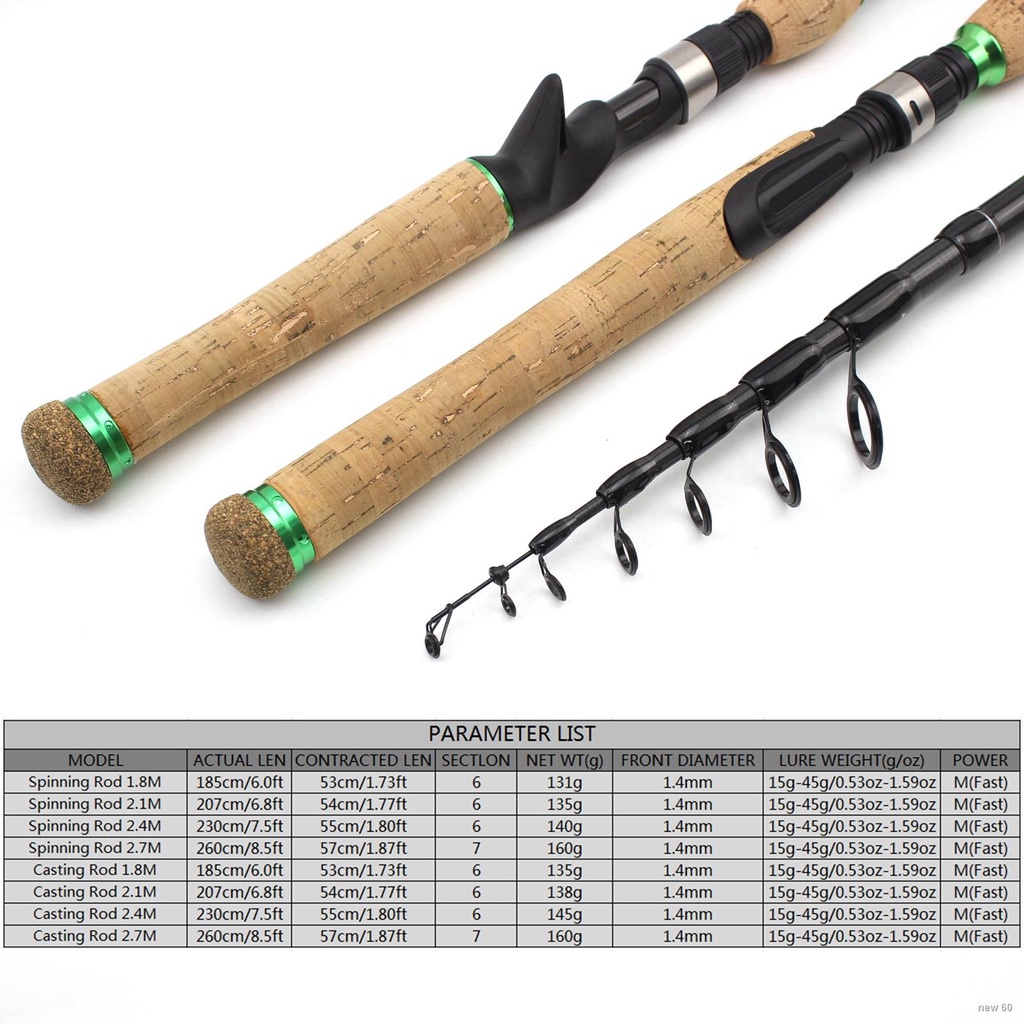 New Telescopic Lure Rod M M M M Carbon Fiber Cork Wood