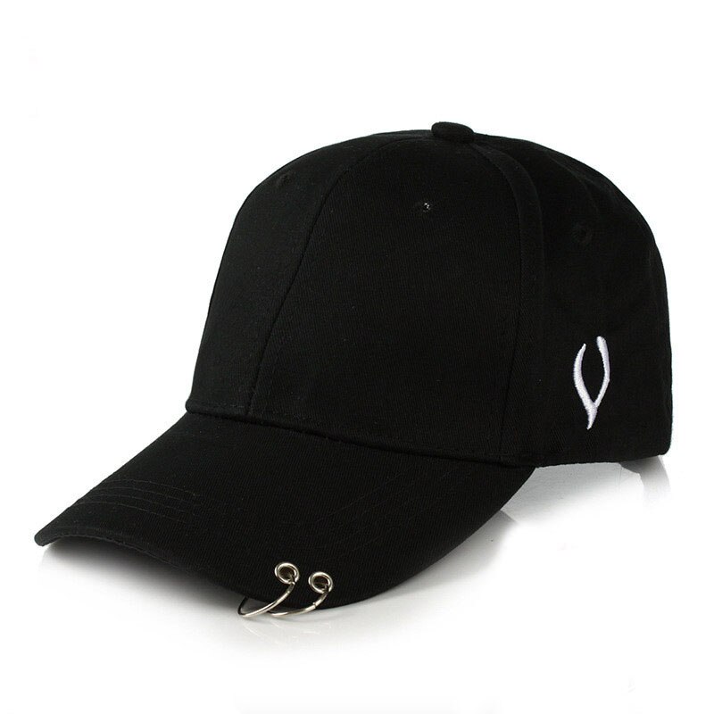 Fashion Hip Hop Iron Ring Baseball Cap With Metal Rings Unisex Solid