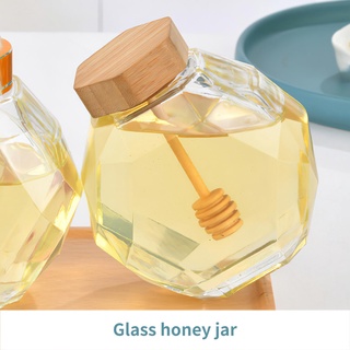 Voll Ml Transparent Glass Honey Jar With Lid Dipper Stick Smooth