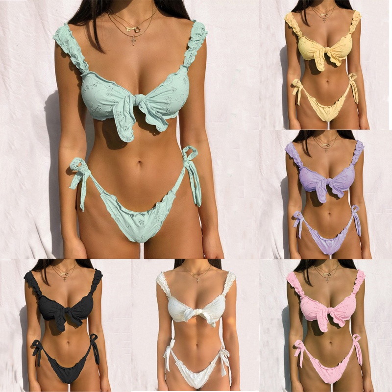 Sexy Women Bikini Sets Solid Color Ruffle Swimwear Bathing Suits 2
