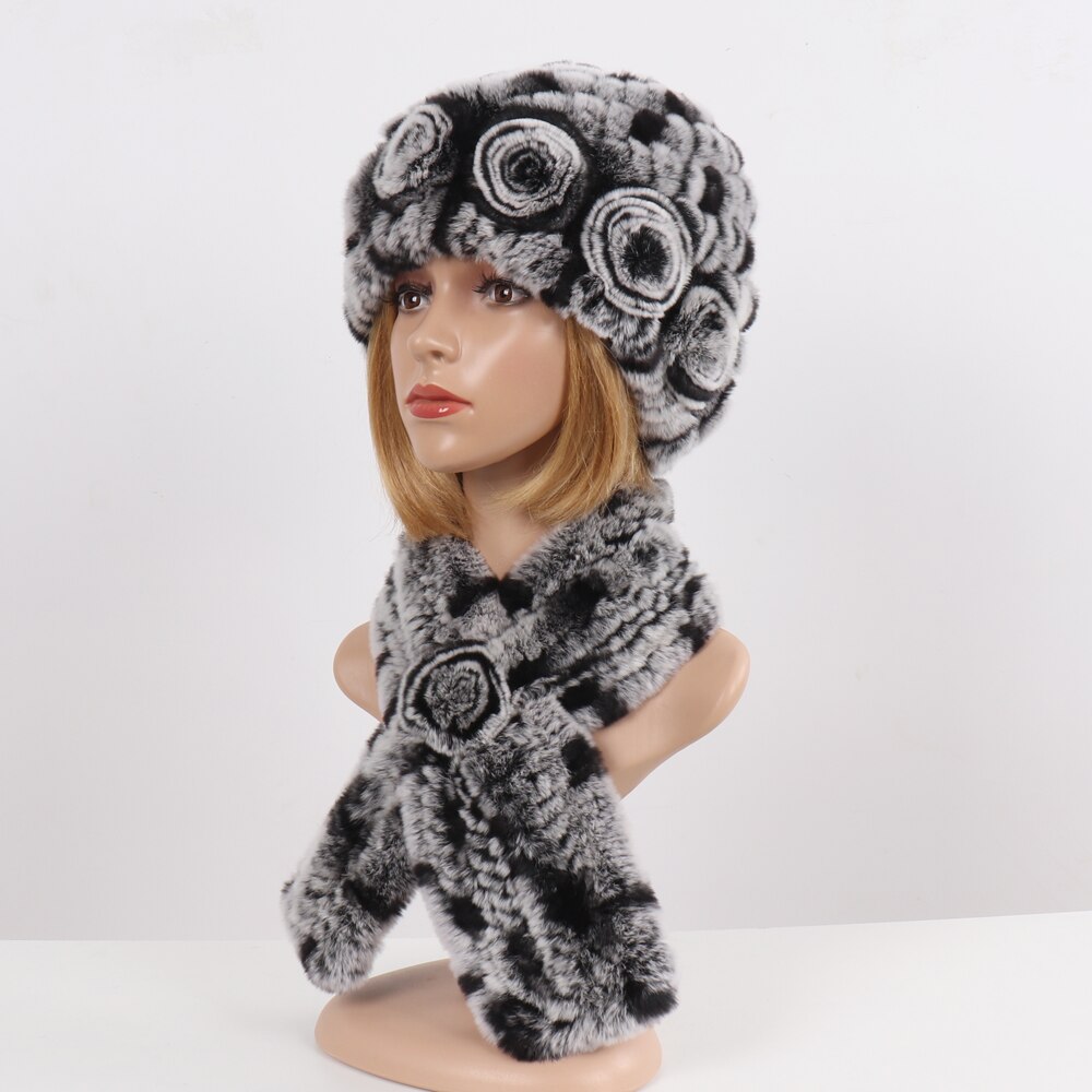 Winter Outdoor Women Fur Caps Lady Natural Knitted Real Rex Rabbit Fur