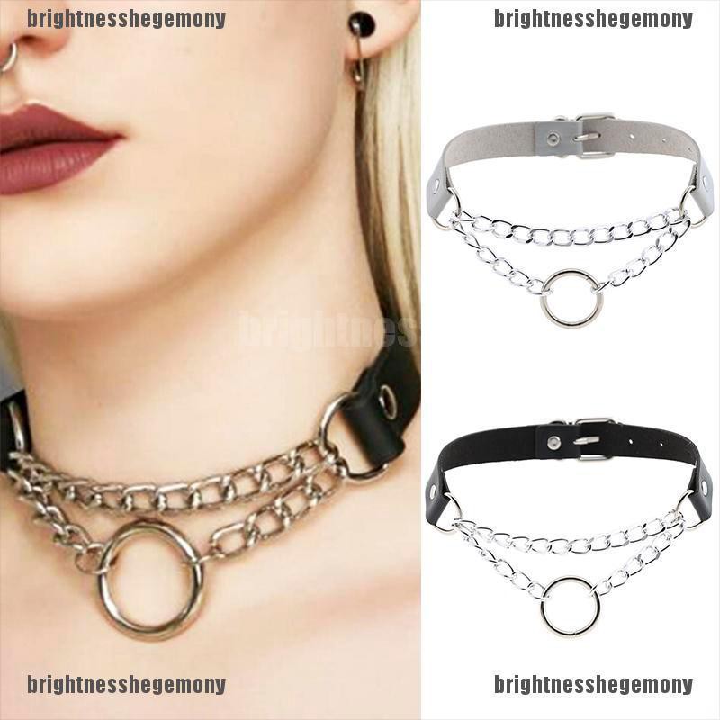 Brightnesshegemony Punk Leather O Ring Pendant Choker Necklace Belt