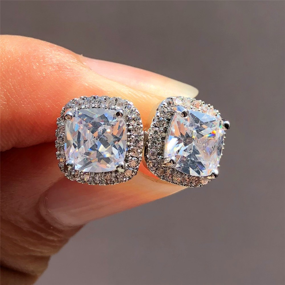 Luxury Female Crystal Zircon Stone Earrings Fashion Silver Color