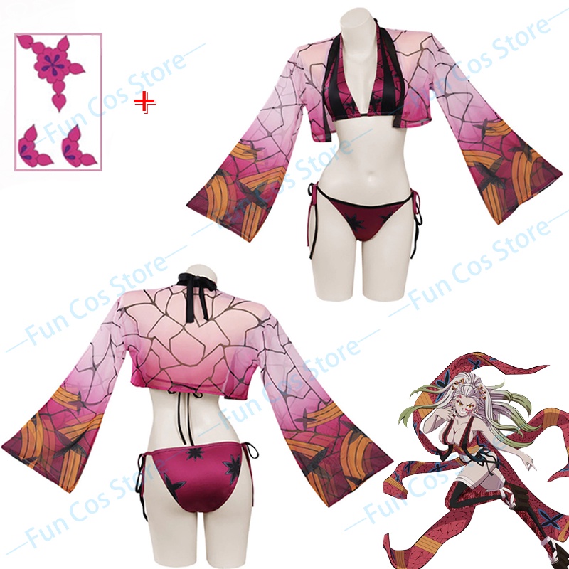 Daki Swimsuit Anime Demon Slayer Bikini Set Tattoo Stickers Sexy Pink