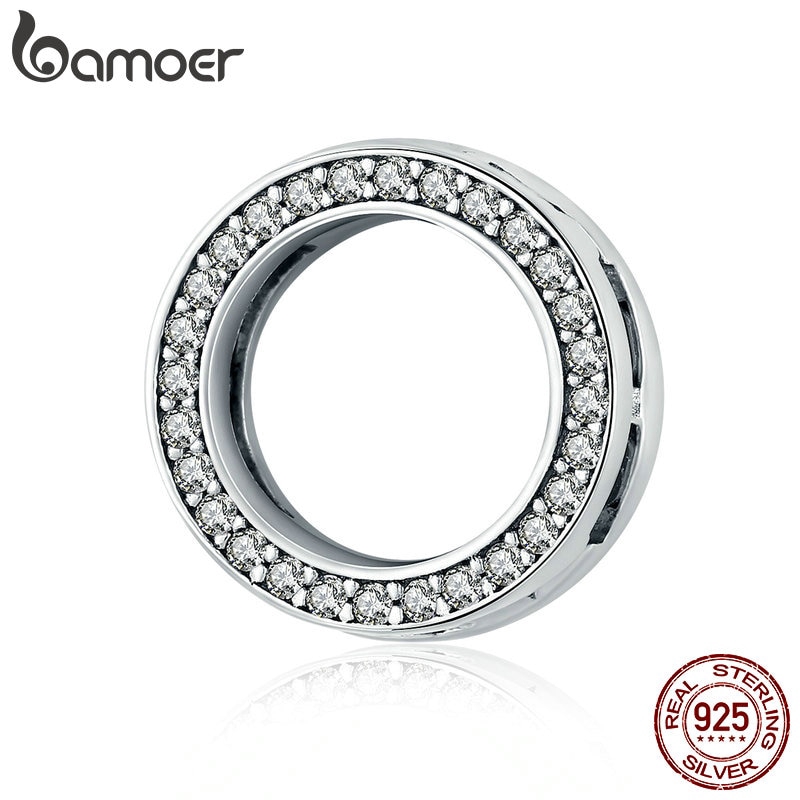 BAMOER 925 Sterling Silver Round Circle Beads Charm fit Bracelets DIY SCX101