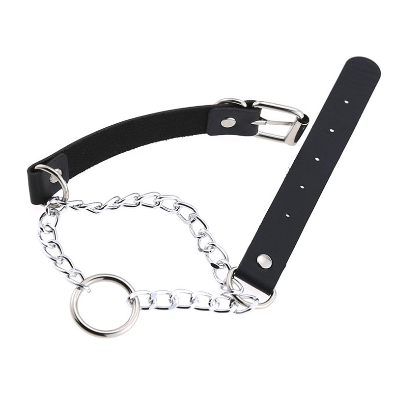 Brightnesshegemony Punk Leather O Ring Pendant Choker Necklace Belt