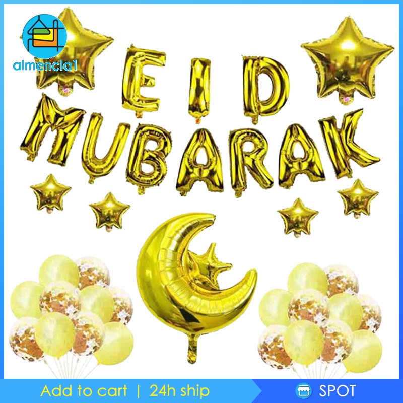 Almencla Set Eid Mubarak Balloons Banners Ramadan Backdrop Islamic