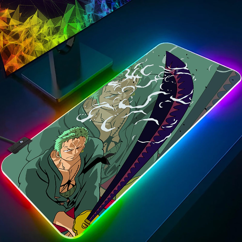 One Piece Zoro Rgb Pc Gamer Keyboard Mouse Pad Mousepad Led Glowing