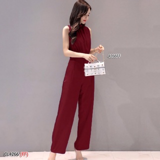 CL4266-RED Jumpsuit จั้มสูทขายาว งานผ้าโฟร์เวย์เนื้อผ้าไม่บางมากใส่สบายผ้าไม่ยืด คอจั้มยางยืด แขนกุด มีซิปซ่อนด้านหลัง