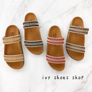 พร้อมส่ง💕 IVY SHOES รองเท้าไบเก้น สายถัก แบบสวม 2 เส้น งานสวย ตรงปกจ้า🥰