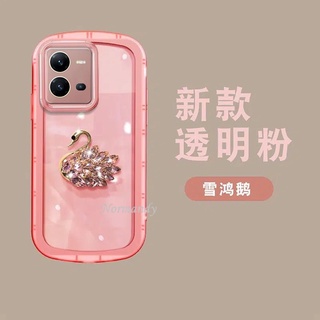 เคสโทรศัพท์ For VIVO V25 V25e Y16 Y35 Y22 Y22S 4G 5G 2022 New Casing Candy Colors Fashion Rhinestones Swan Airbag Transparent Phone Case TPU Softcase Camera Shockproof Protection Back Cover เคส