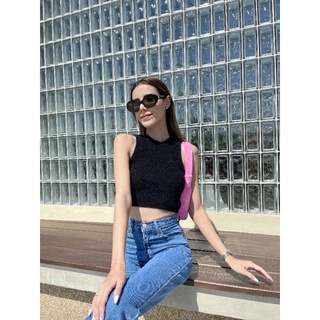 เสื้อครอปแขนกุดมาใหม่ผ้าไหมพรมขนมิ้งค์