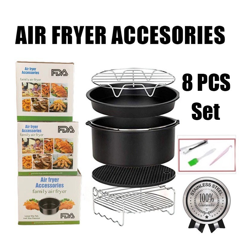 ⚡ 8 ชิ้นชุด Non-Stick 6 นิ้ว 7 นิ้ว Air Fryer อุปกรณ์เสริม Non Stick เบเกอรี่เครื่องมือเตาอบอุปกรณ์เ