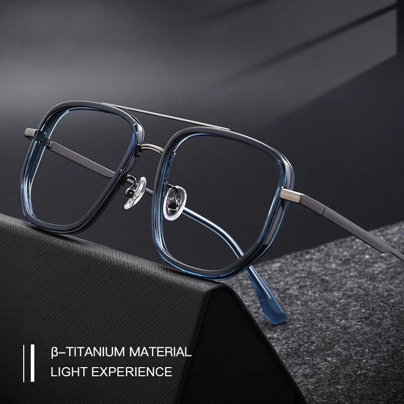 Tr90 Pure Titanium Optical กรอบแว่นตาผู้ชายผู้หญิง Double Beam แว่นตา Retro Ultralight กรอบแว่นตา