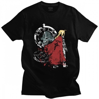 เสื้อยืดผ้าฝ้าย เสื้อยืดแขนสั้น ผ้าฝ้าย 100% พิมพ์ลายอนิเมะ Fullmetal Alchemist Elric Edward Brotherhood สําหรับผู้ชาย